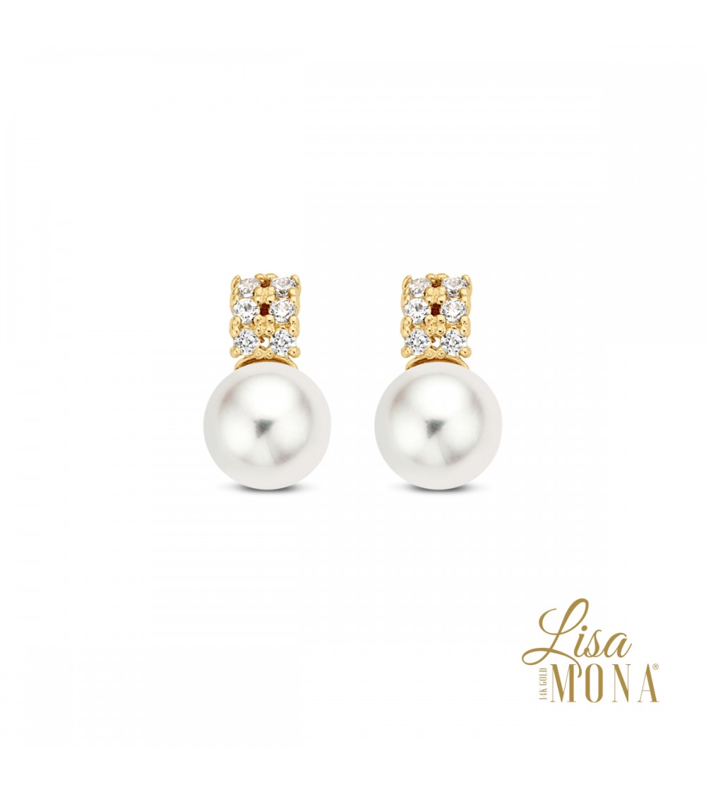 Boucles d'oreilles perles d'eau douce et or jaune 14 carats